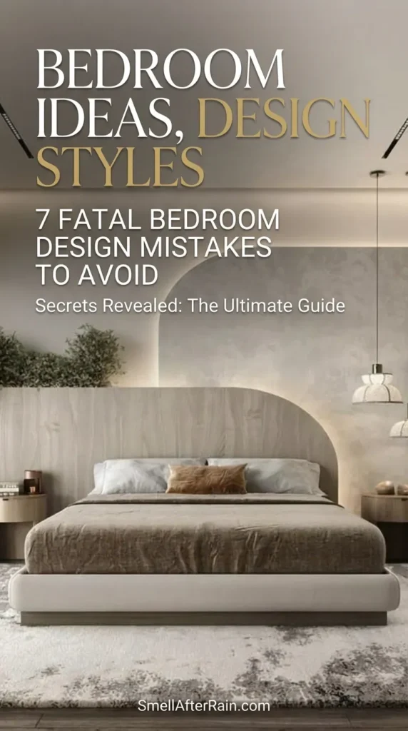 A sophisticated modern master suite featuring a curved textured wall and warm wood paneling. The space showcases luxury Bedroom Ideas with integrated LED lighting and hanging pendant lamps. A low-profile upholstered bed sits on a textured rug, exemplifying elegant Bedroom Design Styles. Indoor plants add greenery to the neutral beige and grey color palette, creating a serene sanctuary atmosphere.