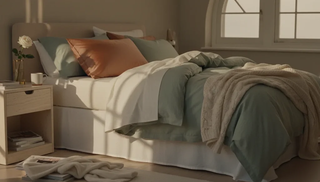 Luxurious white hotel-style bedding with perfectly layered sheets and pillows, showcasing a crisp percale weave and a polished bedroom aesthetic.