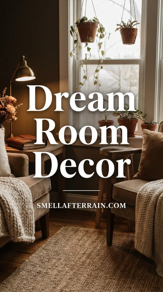 Dream Room Decor: A cozy bedroom sanctuary featuring warm ambient lighting, soft textured knit throws, and vintage heirloom accents that create a nostalgic and comfortable atmosphere.