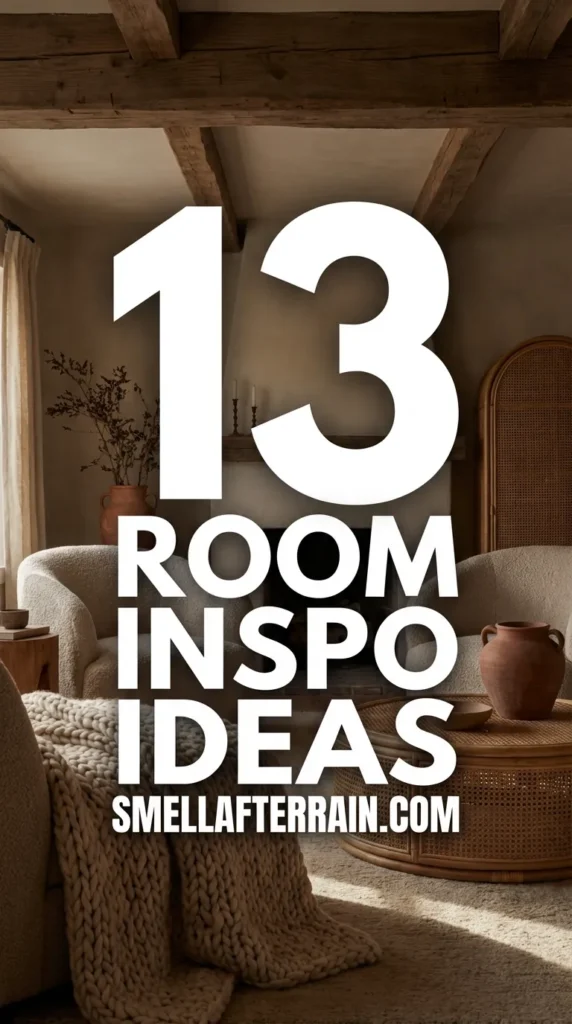 Room Inspo Ideas: A cozy living space featuring layered cream textiles, warm ambient lighting, and rich wooden textures creating an inviting atmosphere for guests.