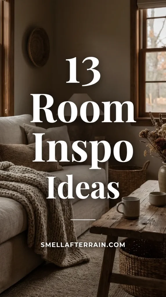 Room Inspo Ideas: A cozy living area featuring warm earth tones, layered texture-rich throw blankets, and soft ambient lighting designed for a guest-ready sanctuary.