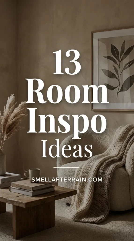 Room Inspo Ideas: A warm and inviting living area featuring textured fabrics, soft lighting, and neutral tones that create a cozy atmosphere for guests.