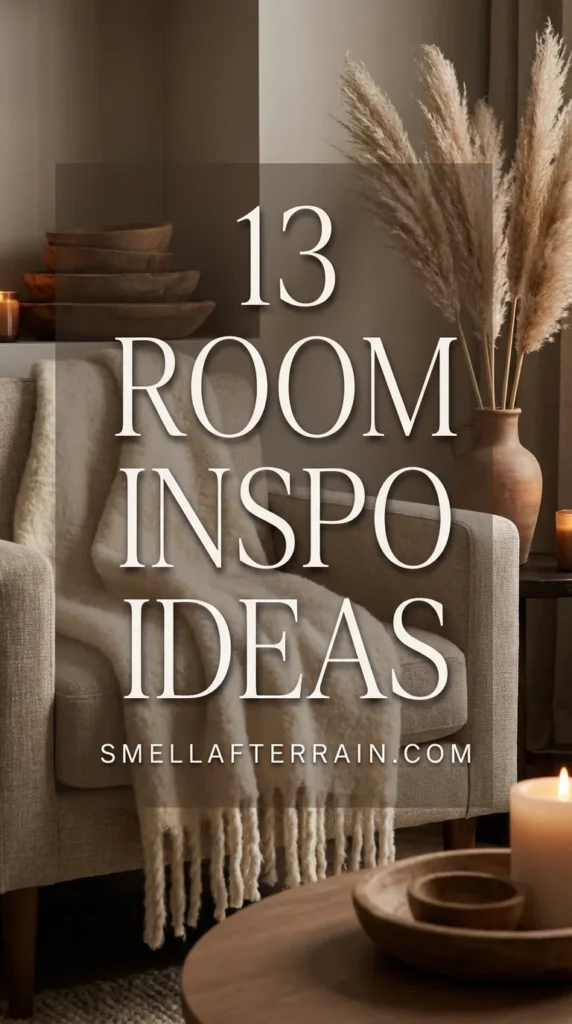 Room Inspo Ideas: A cozy living space filled with rich textures, warm neutral tones, and soft lighting creating a guest-ready sanctuary.