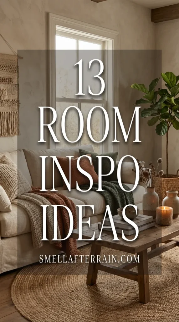 Room Inspo Ideas: A cozy living space featuring layered warm textiles, neutral tones, and soft lighting that invites conversation and comfort.