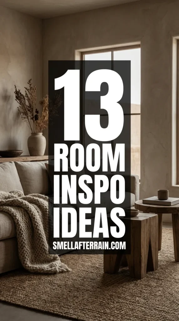 Room Inspo Ideas: A warm and inviting living space featuring textured cream throws, soft ambient lighting, and rustic wooden furniture designed for cozy hospitality.