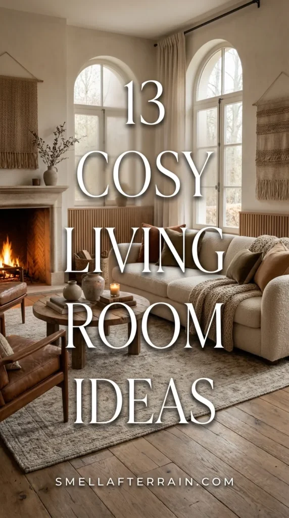 Cosy Living Room Ideas: A warm, elegant living space featuring plush velvet furniture, layered wool rugs, and soft ambient lighting creating a sophisticated Old Money atmosphere.