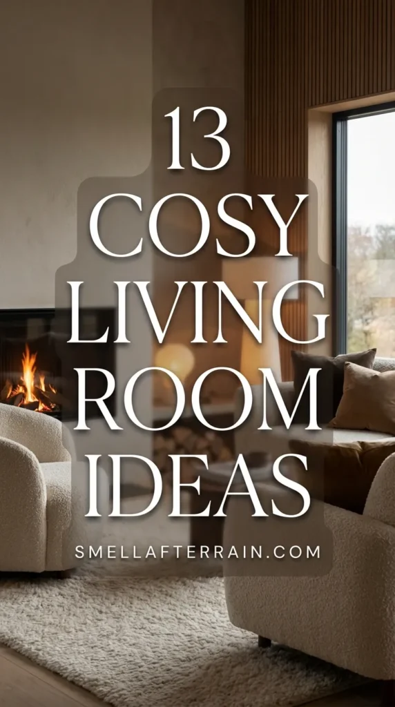 Cosy Living Room Ideas: A warm and inviting living space featuring plush velvet sofas, rich wood accents, and layered wool rugs in soft neutral tones.