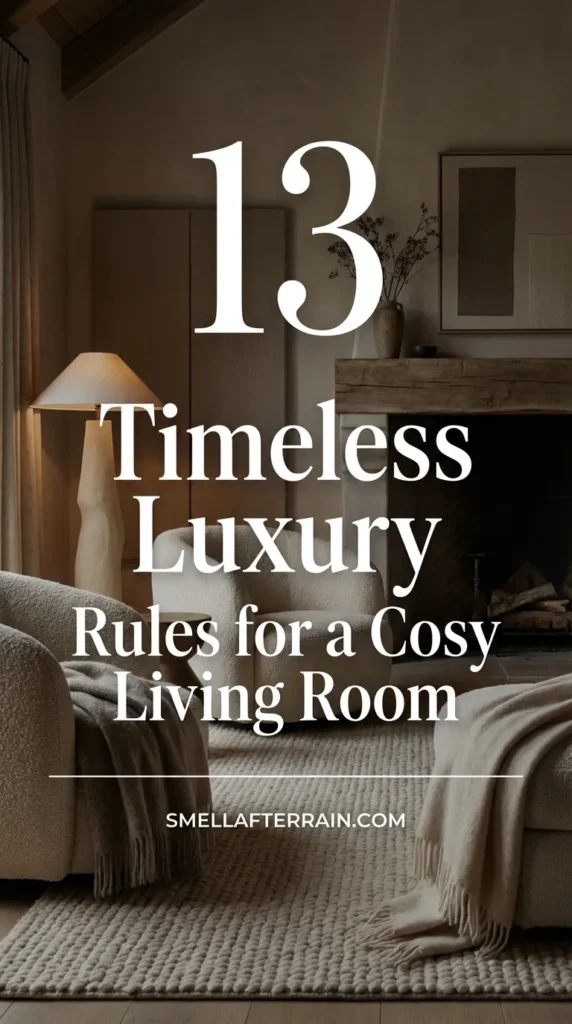 Cosy Living Room Ideas: A sophisticated interior featuring plush velvet seating, warm ambient lighting, and layered textures that create a luxurious 'Old Money' atmosphere.