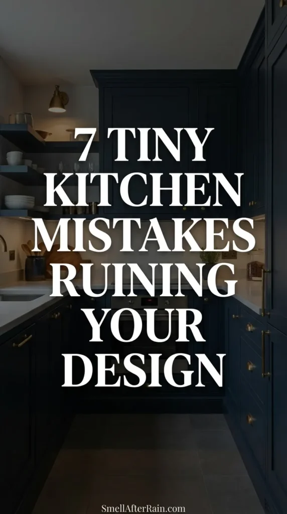 Modern narrow galley kitchen with floor-to-ceiling white cabinets and grey tile backsplash, illustrating smart 7 Tiny Kitchen Mistakes Ruining Your Design solutions. The layout features integrated appliances and minimalist styling suitable for studio apartments.