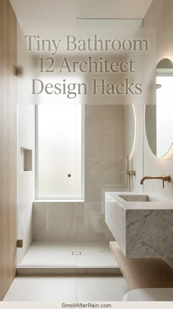 Bright modern interior showing a renovation layout that utilizes Tiny Bathroom 12 Architect Design Hacks including floating vanities, large mirrors, and recessed shelving to maximize space in a small footprint.