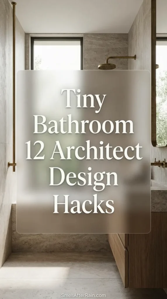 A bright and airy modern small bathroom featuring a floating vanity and large mirror to reflect light. This design illustrates one of the Tiny Bathroom 12 Architect Design Hacks, showing how to maximize floor space and create visual flow in a compact powder room renovation.